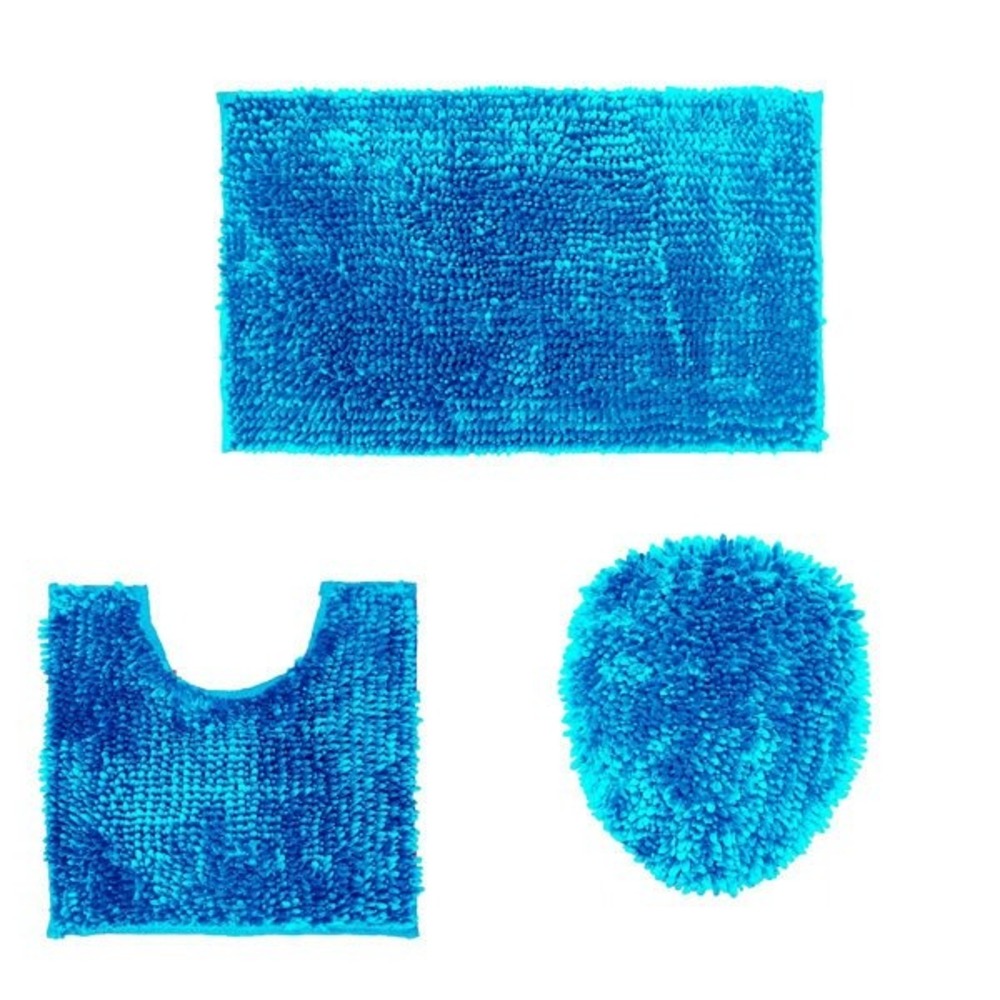 Daniel's Linens 3 Piece Bath Rug Set Turquoise New Chenille Shag Padded Shiny
